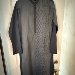 Pakistani Indian Bollywood Gray/charcoal Kurta-chest 40 w/ straight leg trousers